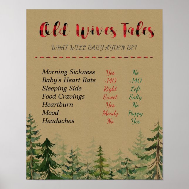 Lumberjack Old Wives Tales Gender Reveal Board Poster (Framsidan)