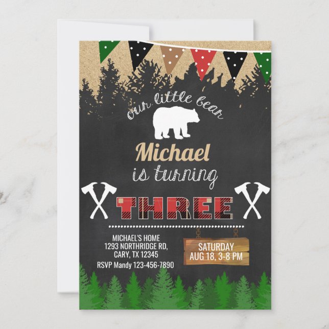 Lumberjack-pojken 3:e födelsedag inbjudan. inbjudningar (Framsida)