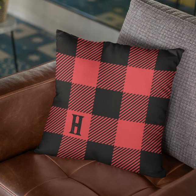 Lumberjack Red & Black Woodsman Monogram Play Kudde (Skapare uppladdad)