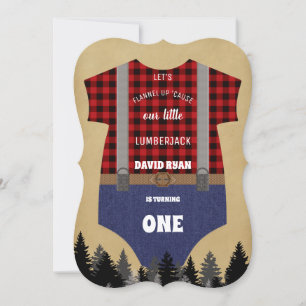 Lumberjack Red Buffalo Baby Kostym 1:e födelsedage Inbjudningar