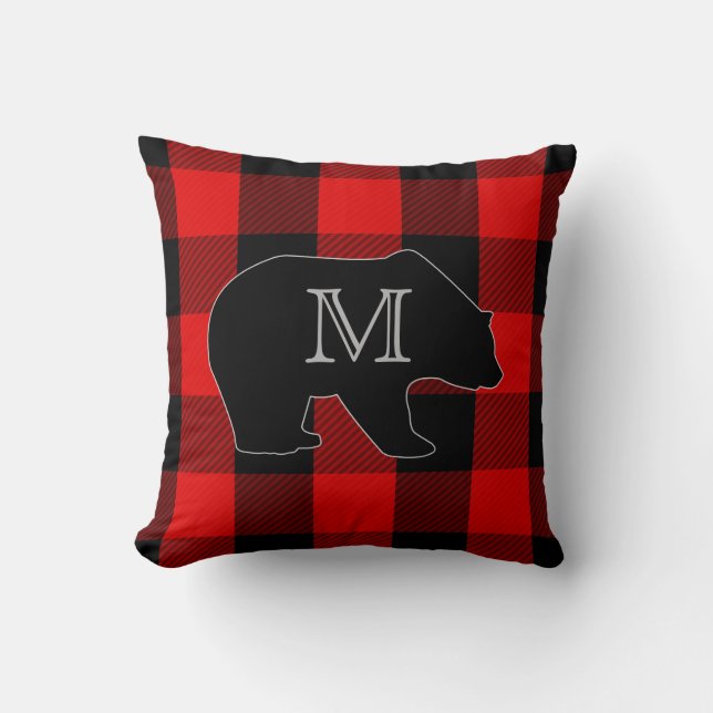 Lumberjack Red Buffalo Check | Monogram Bear Kudde (Framsida)