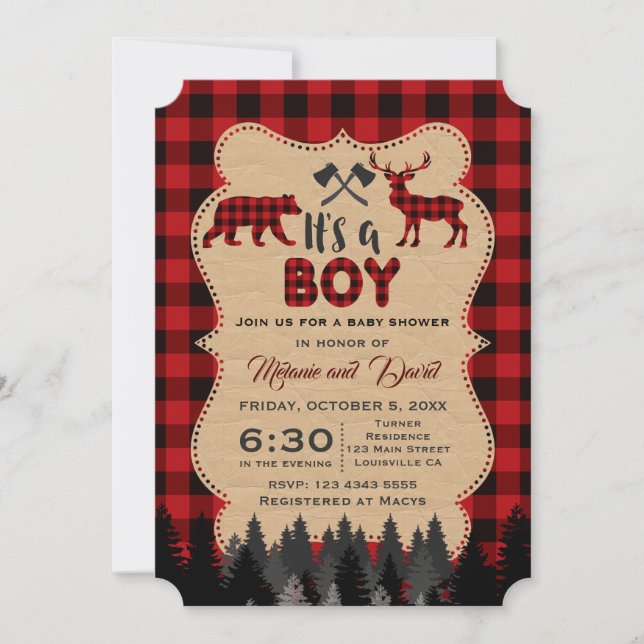 Lumberjack Red Buffalo Little Boy Shower Inbjudningar (Framsida)