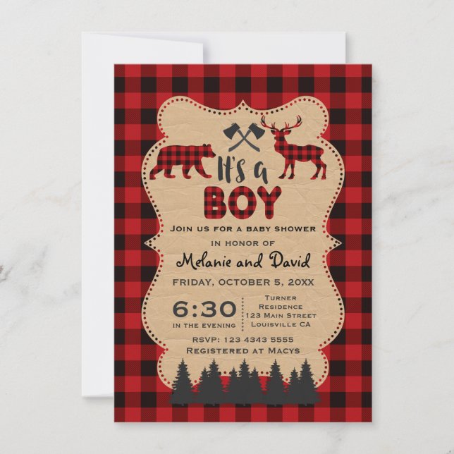 Lumberjack Red Buffalo Little Hunter Baby Shower Inbjudningar (Framsida)