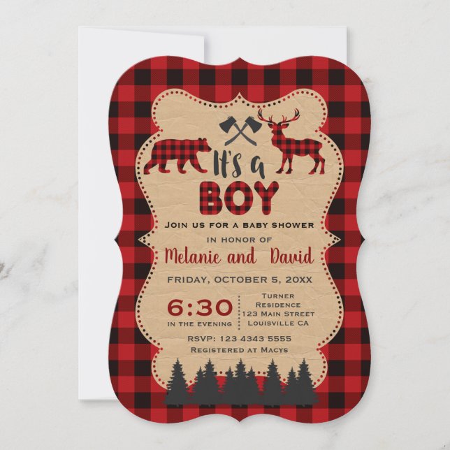 Lumberjack Red Buffalo Little Hunter Baby Shower Inbjudningar (Framsida)