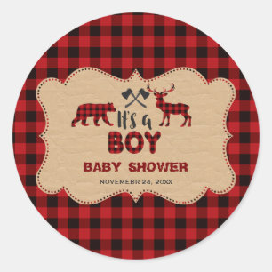 Lumberjack Red Buffalo Little Hunter Baby Shower Runt Klistermärke