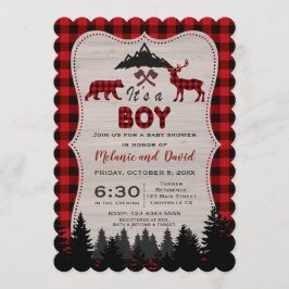 Lumberjack Red Buffalo Old Tvättat Barn Baby Showe Inbjudningar