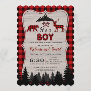 Lumberjack Red Buffalo Old Tvättat Barn Baby Showe Inbjudningar