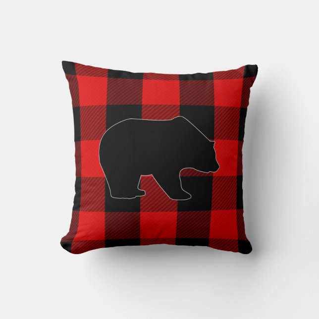 Lumberjack Red Buffalo-ruta | Björnsilhuett Kudde (Framsida)