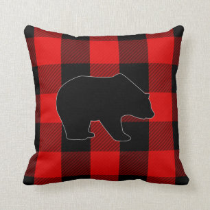 Lumberjack Red Buffalo-ruta   Björnsilhuett Kudde