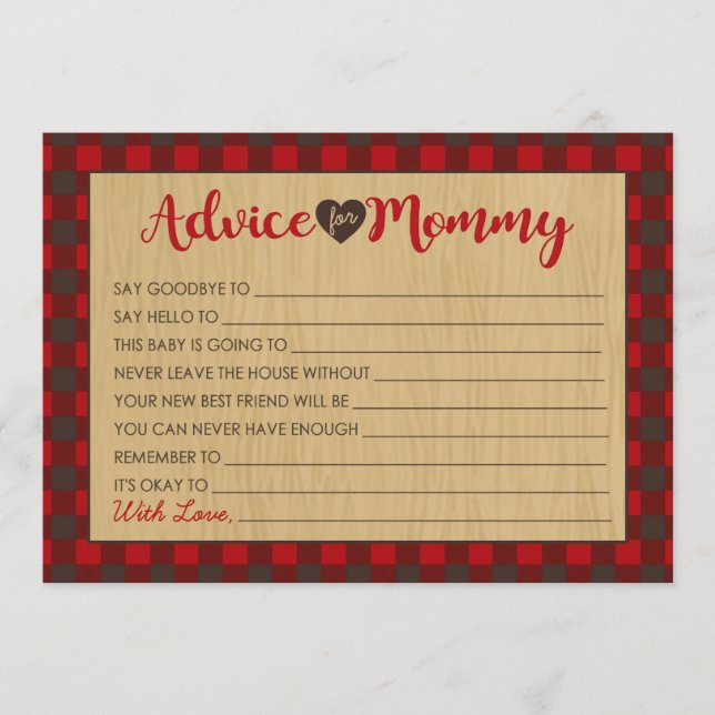 Lumberjack Red Flansk Baby Shower Advice-kort Rådkort (Framsida)