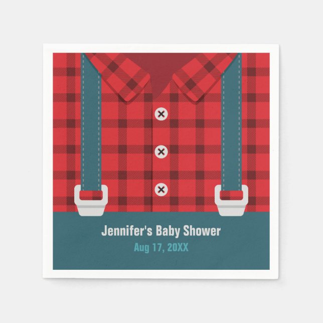 Lumberjack Red Play Baby Shower Napkins Pappersservett (Framsidan)