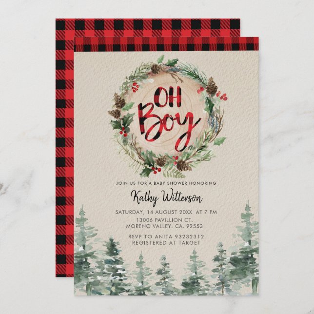 Lumberjack Rustic Boy Baby Shower Inbjudningar (Fram/baksida)