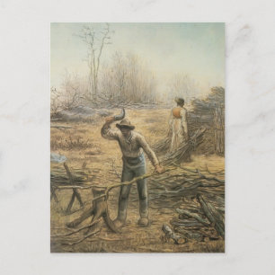 Lumberjack som bereder ved av Jean Millet Vykort