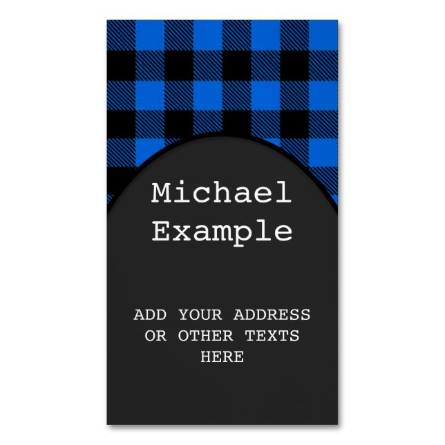 Lumberjack Stil - blå väv + dina idéer Magnetiska Visitkort (Framsida vertikal)