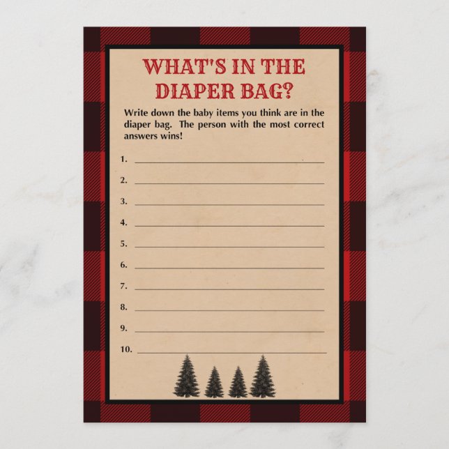 Lumberjack What's in the Diaper Bag Shower Game Program (Framsida)