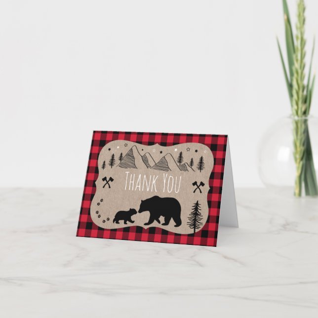 Lumberjack Wilderness Bear Baby Shower Tack Kort (Framsida)