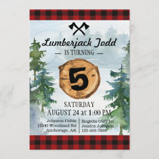Lumberjack Wood Stump Forest Wilderness Birthday Inbjudningar