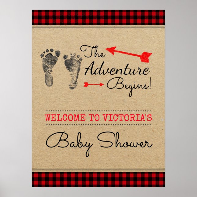 Lumberjack Woodland Äventyr Baby Shower-skylt Poster (Framsidan)