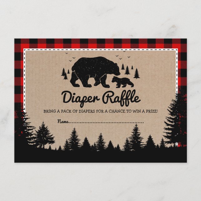 Lumberjack Woodland Bear Baby Shower Diaper Raffle Tilläggskort (Framsida)