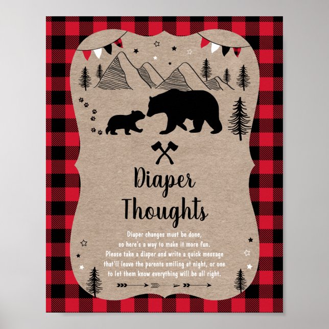 Lumberjack Woodland Bear Diaper Thoughts Poster (Framsidan)