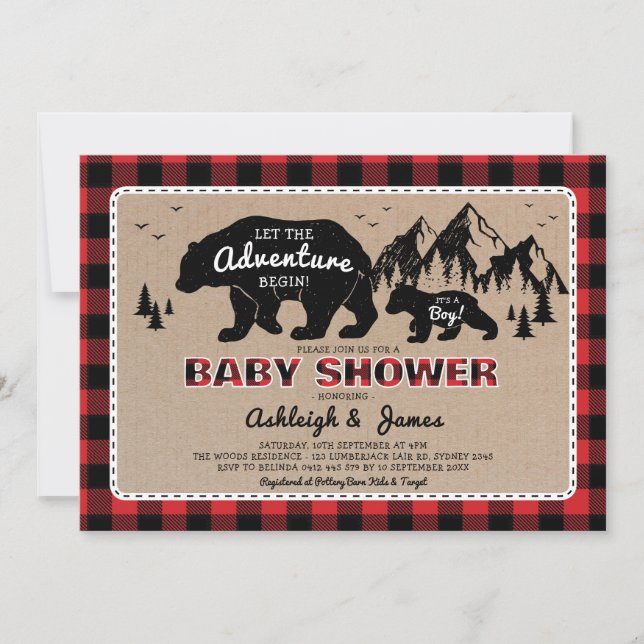 Lumberjack Woodland Bear Play Baby Shower Inbjudningar (Framsida)