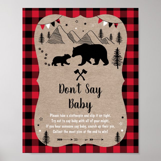 Lumberjack Woodland Bear Säg inte Baby Game Poster (Framsidan)