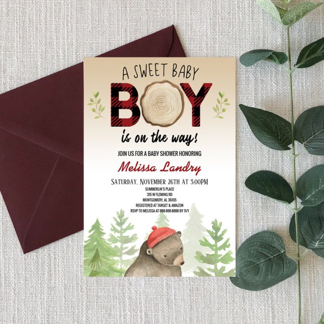 Lumberjack Woodland Forest Bear Boy Shower Inbjudningar (Skapare uppladdad)