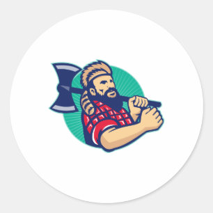 LumberjackLogger med den Retro yxan Runt Klistermärke