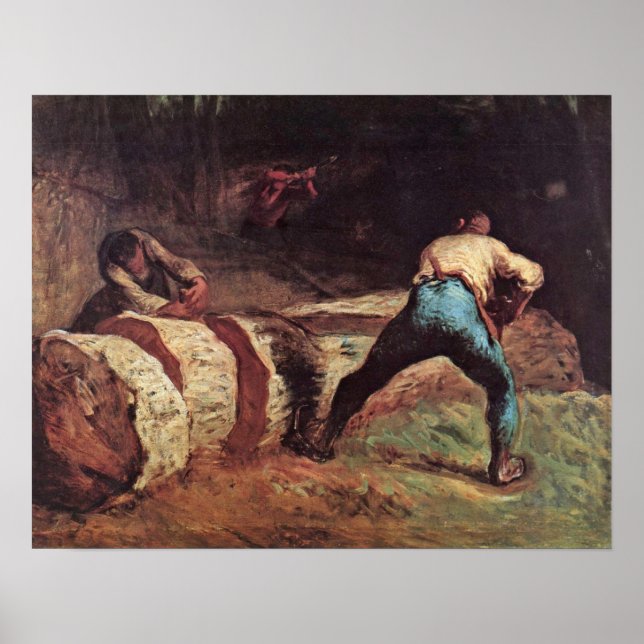 Lumberjacks sågträ av Jean-Francois Millet Poster (Framsidan)