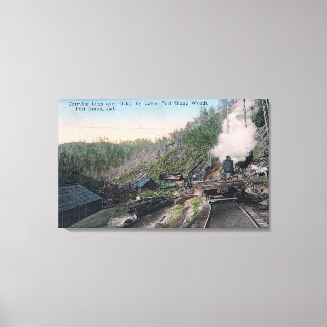 Lumberjacks som transporterar loggar över Gulch me Canvastryck (Framsida)