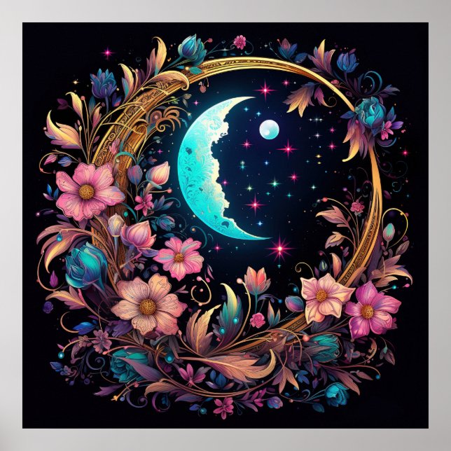 Luminescerande blommande halvmåne poster (Framsidan)