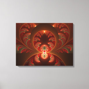 Luminös Abstrakt Modern Orange Red Fractal Canvastryck