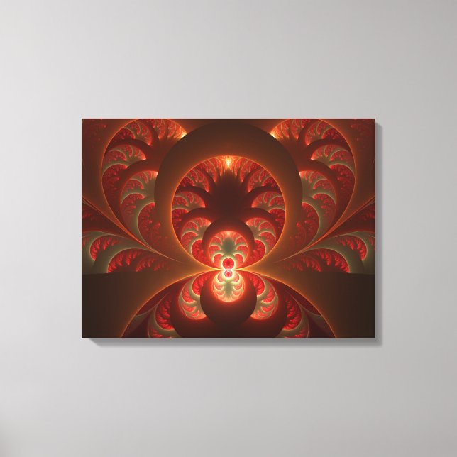 Luminös Abstrakt Modern Orange Red Fractal Canvastryck (Framsida)