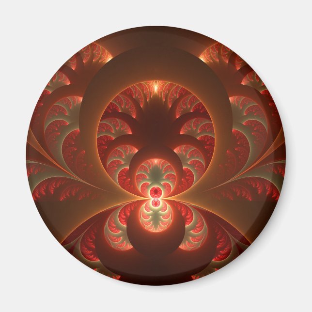 Luminös Abstrakt Modern Orange Red Fractal Magnet (Framsidan)