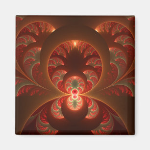 Luminös Abstrakt Modern Orange Red Fractal Magnet
