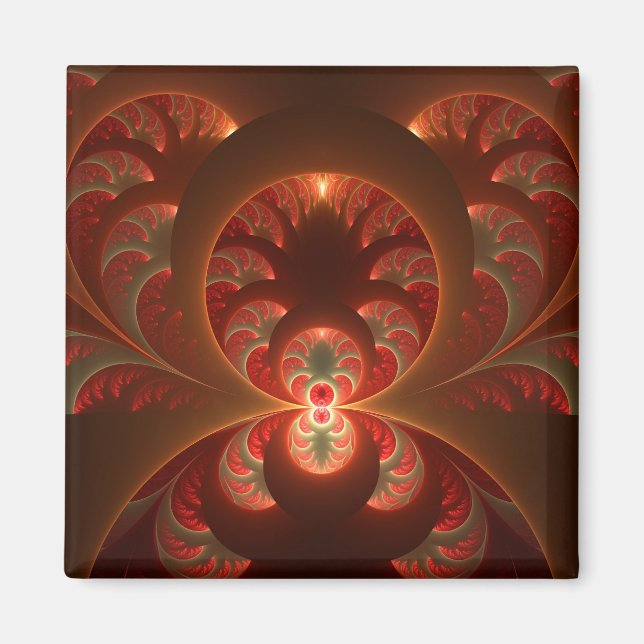 Luminös Abstrakt Modern Orange Red Fractal Magnet (Framsidan)
