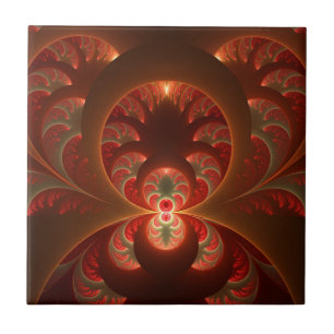 Luminös abstrakt, modern orange röd factal kakelplatta