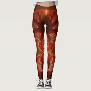 Luminös abstrakt, modern orange röd factal leggings