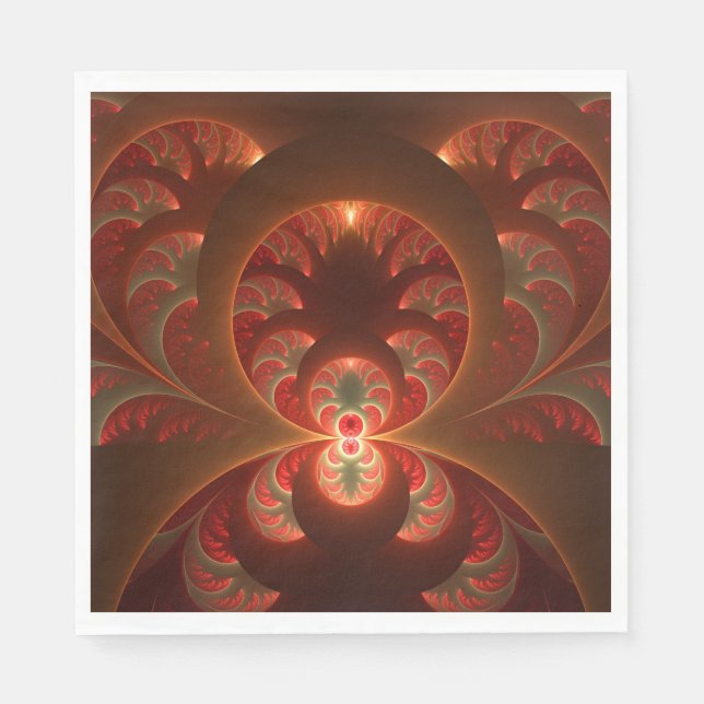 Luminös abstrakt, modern orange röd factal pappersservett (Framsidan)