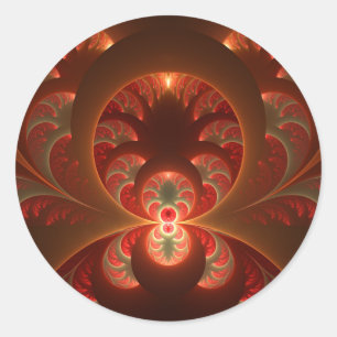 Luminös abstrakt, modern orange röd factal runt klistermärke