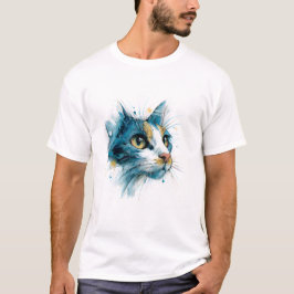 Luminös akvarell katt ansikte modern konst i azurb t shirt