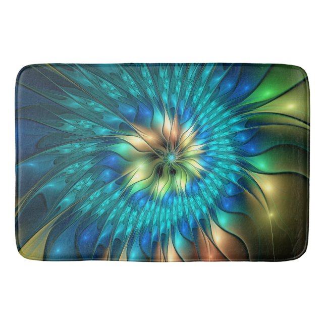 Luminös Fantasy Flower, Colorful Abstrakt Fractal Badrumsmatta (Framsidan)