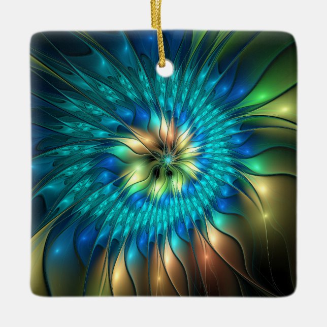 Luminös Fantasy Flower, Colorful Abstrakt Fractal Julgransprydnad Keramik (Framsida)