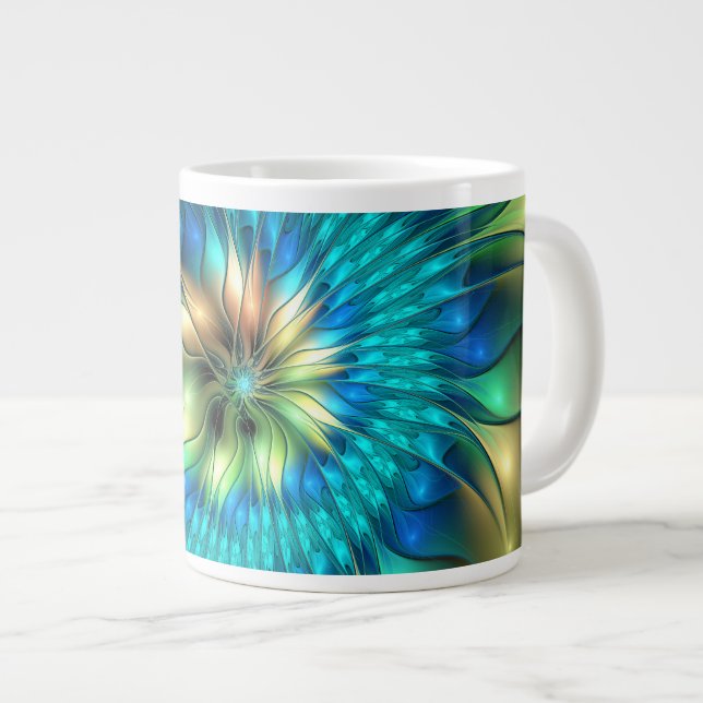 Luminös Fantasy Flower, Colorful Abstrakt Fractal Jumbo Mugg (Framsida höger)