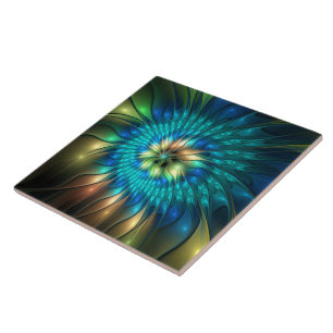 Luminös Fantasy Flower, Colorful Abstrakt Fractal Kakelplatta