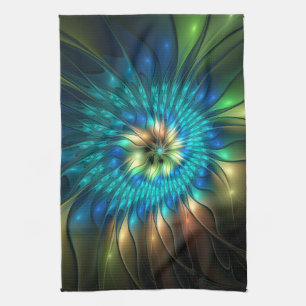 Luminös Fantasy Flower, Colorful Abstrakt Fractal Kökshandduk