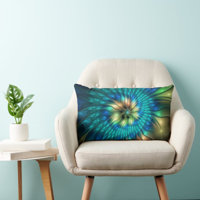 Luminös Fantasy Flower, Colorful Abstrakt Fractal Lumbarkudde (Stol)