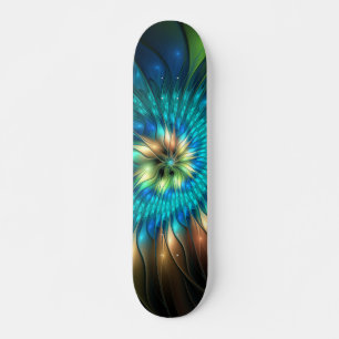 Luminös Fantasy Flower, Colorful Abstrakt Fractal Mini Skateboard Bräda 18,5 Cm