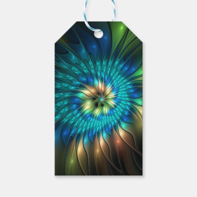 Luminös Fantasy Flower, Colorful Abstrakt Fractal Presentetikett (Framsidan)