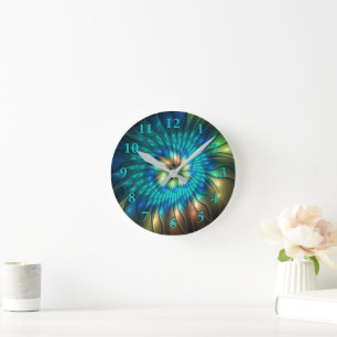 Luminös Fantasy Flower, Colorful Abstrakt Fractal Rund Klocka